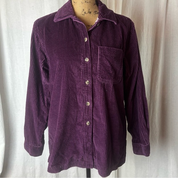LL Bean Wide Wale Purple Corduroy Shirt Shacket Flannel Lined Women’s XS - Picture 1 of 7